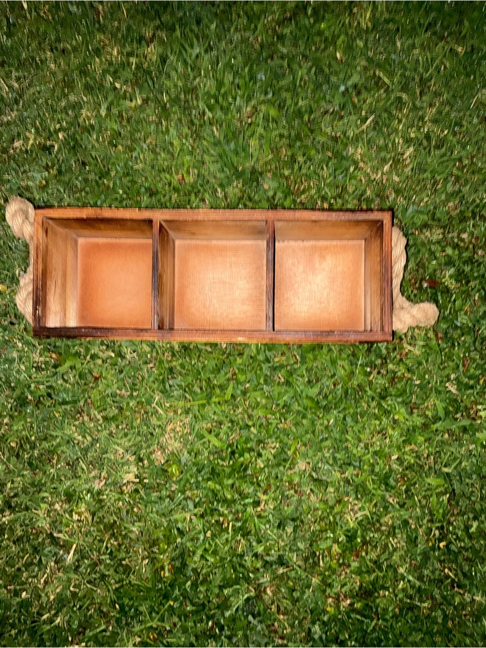 Source Unknown Wooden 3-Compartment Vanity Tray with Rope Handles - Brown